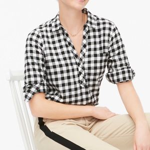 J. Crew Factory white black checkered Flannel Popover Tunic 100% cotton S
